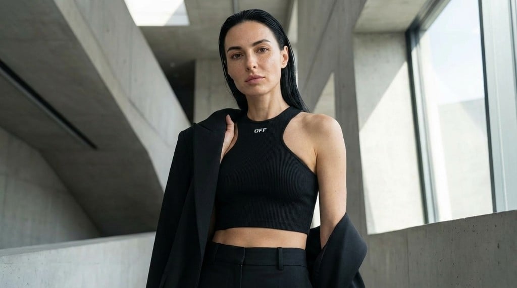 Same model with selected outfit